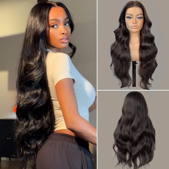 HD Lace Front Wig 13x4 Body Wave Human Hair 220 Density 26in Pre Plucked Black - Picture 1 of 4